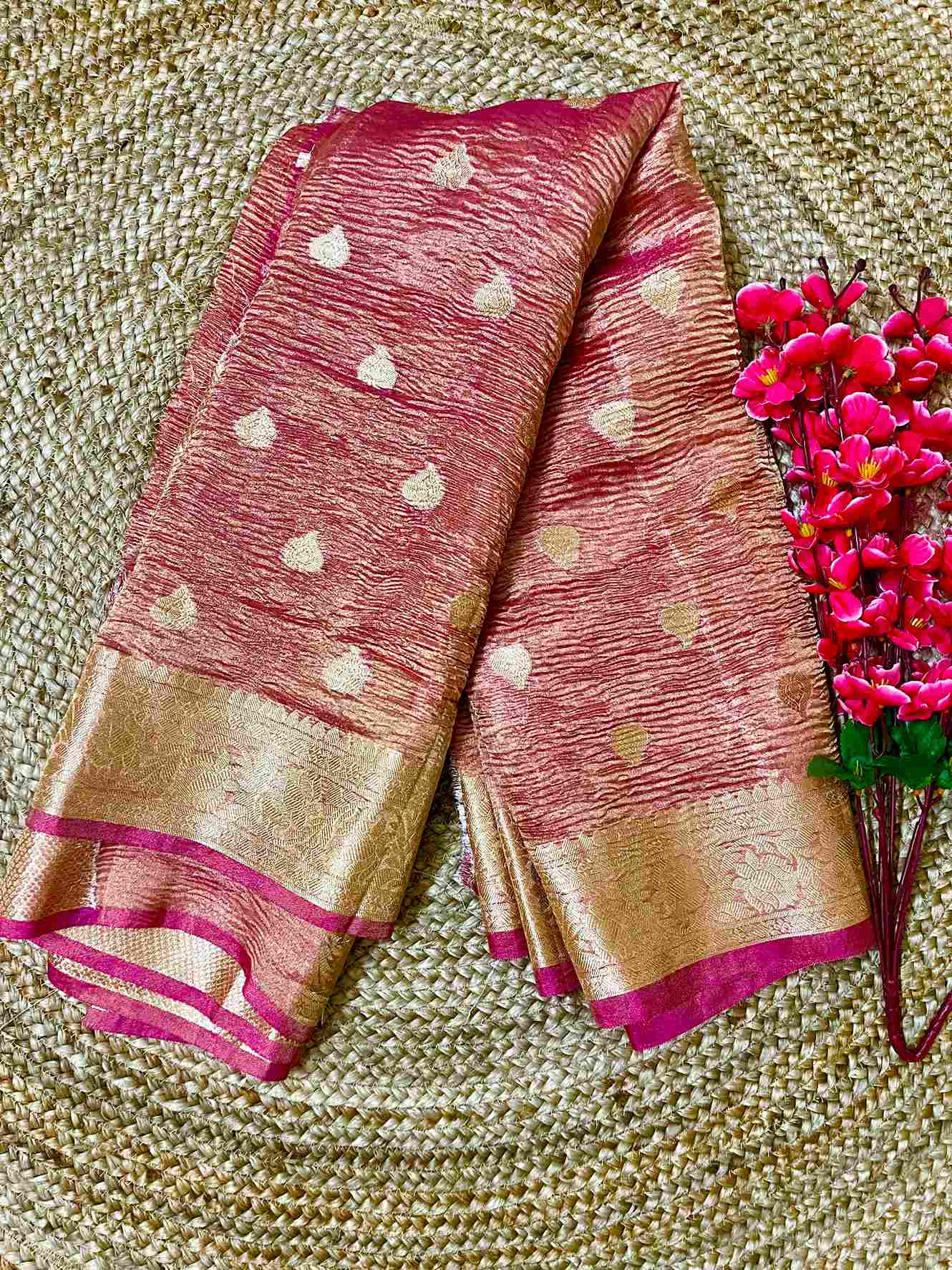 Luxurious Tissue Banarasi Saree with a Soft Crushed Texture