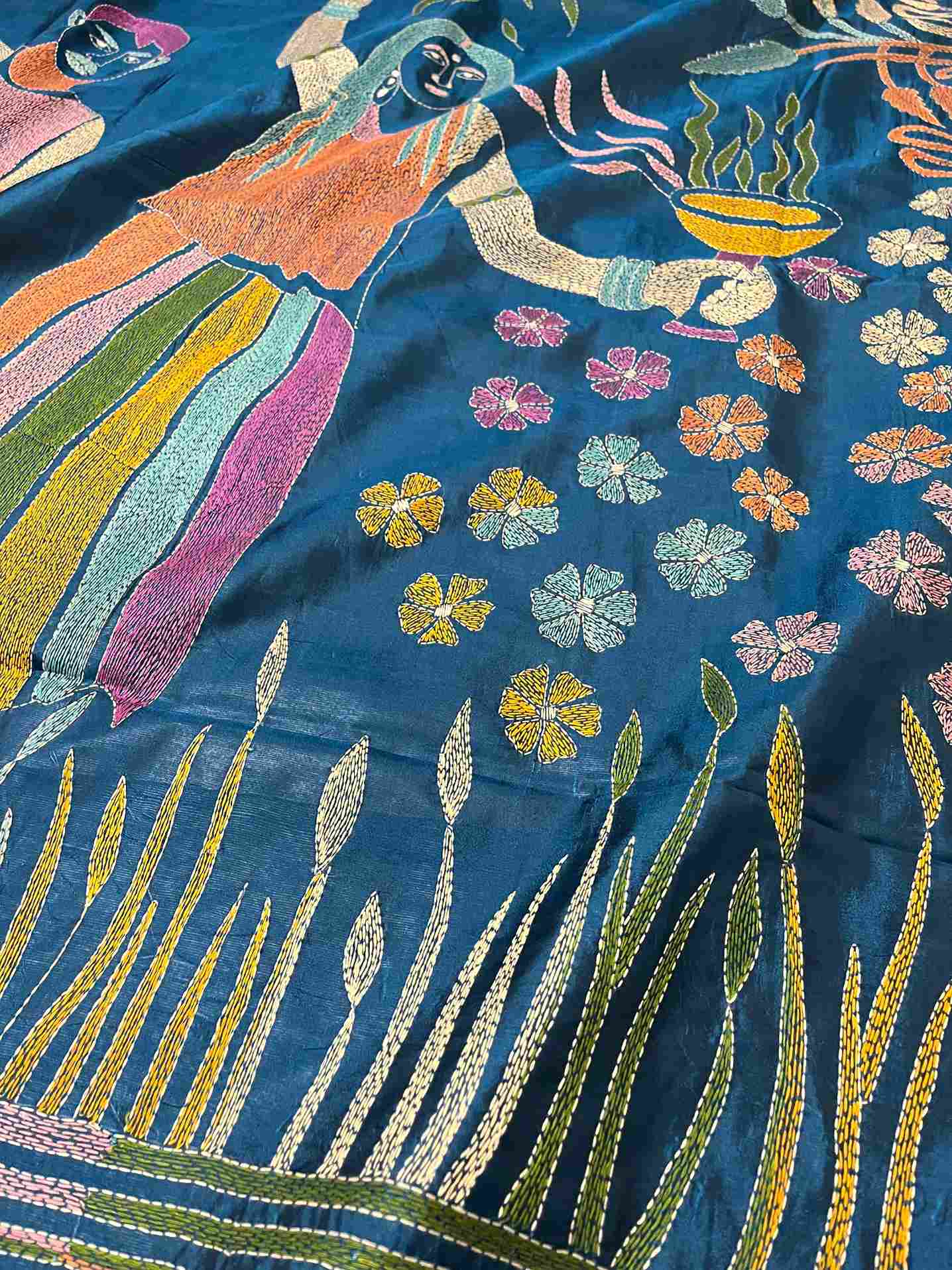 Best Ethnic Wear for Women – Exclusive Kantha Stitch Saree in Blended Bangalore Silk