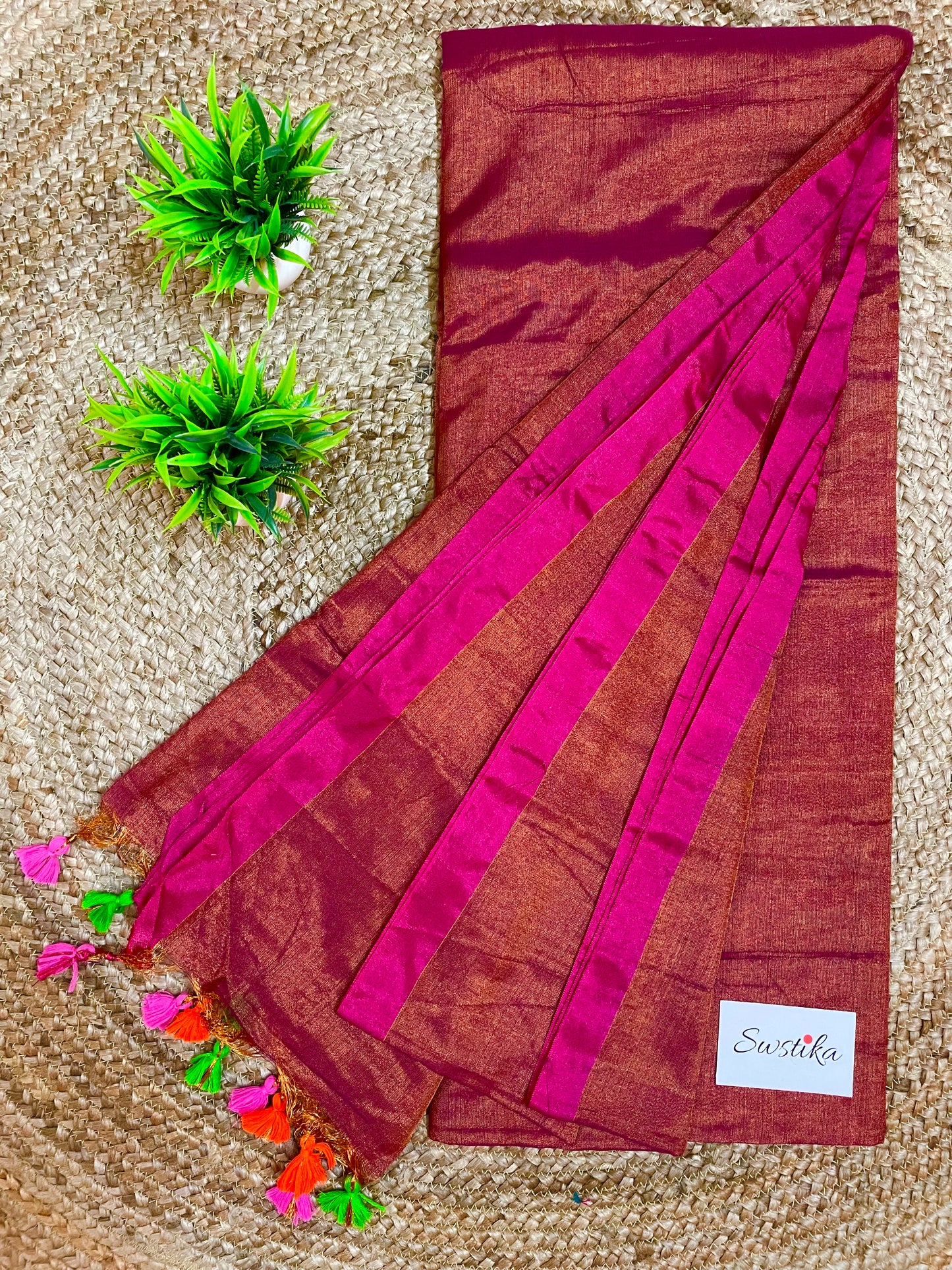 Maroon Golden Linen Zari Saree by Desi Aadat