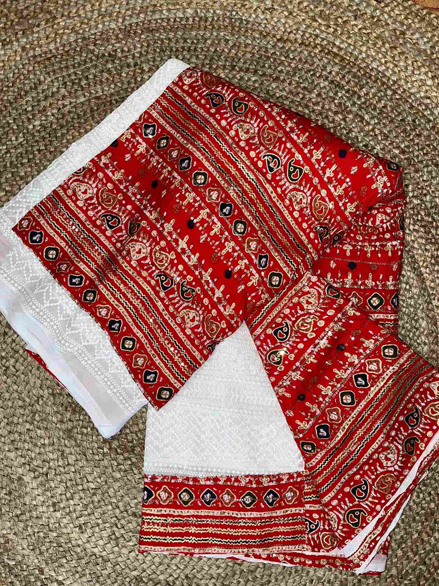 Patola Chikankari Work Georgette Saree with handwoven embroidery by Desi Aadat