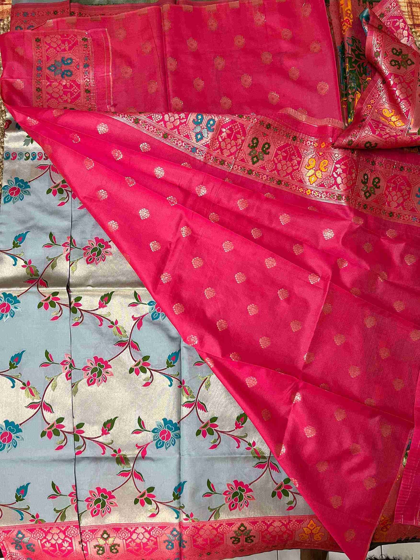 Silk Tissue Jaal Work Saree - Grey | Handmade Luxury Ethnic Wear by Desi Aadat