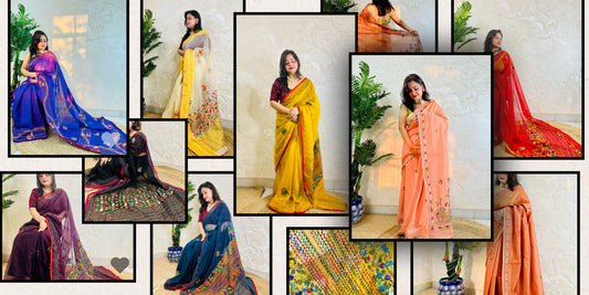 Handmade Bullion stitch saree featuring detailed floral embroidery