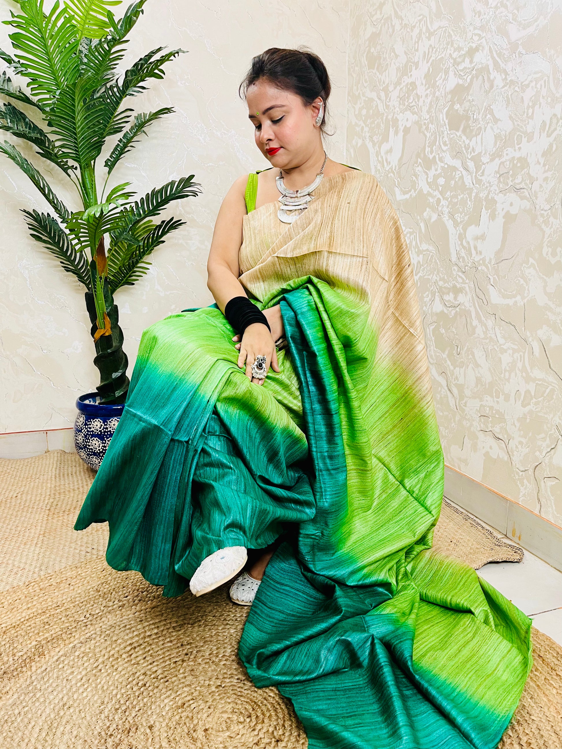 Traditional Saree Look in Pure Ghicha Silk