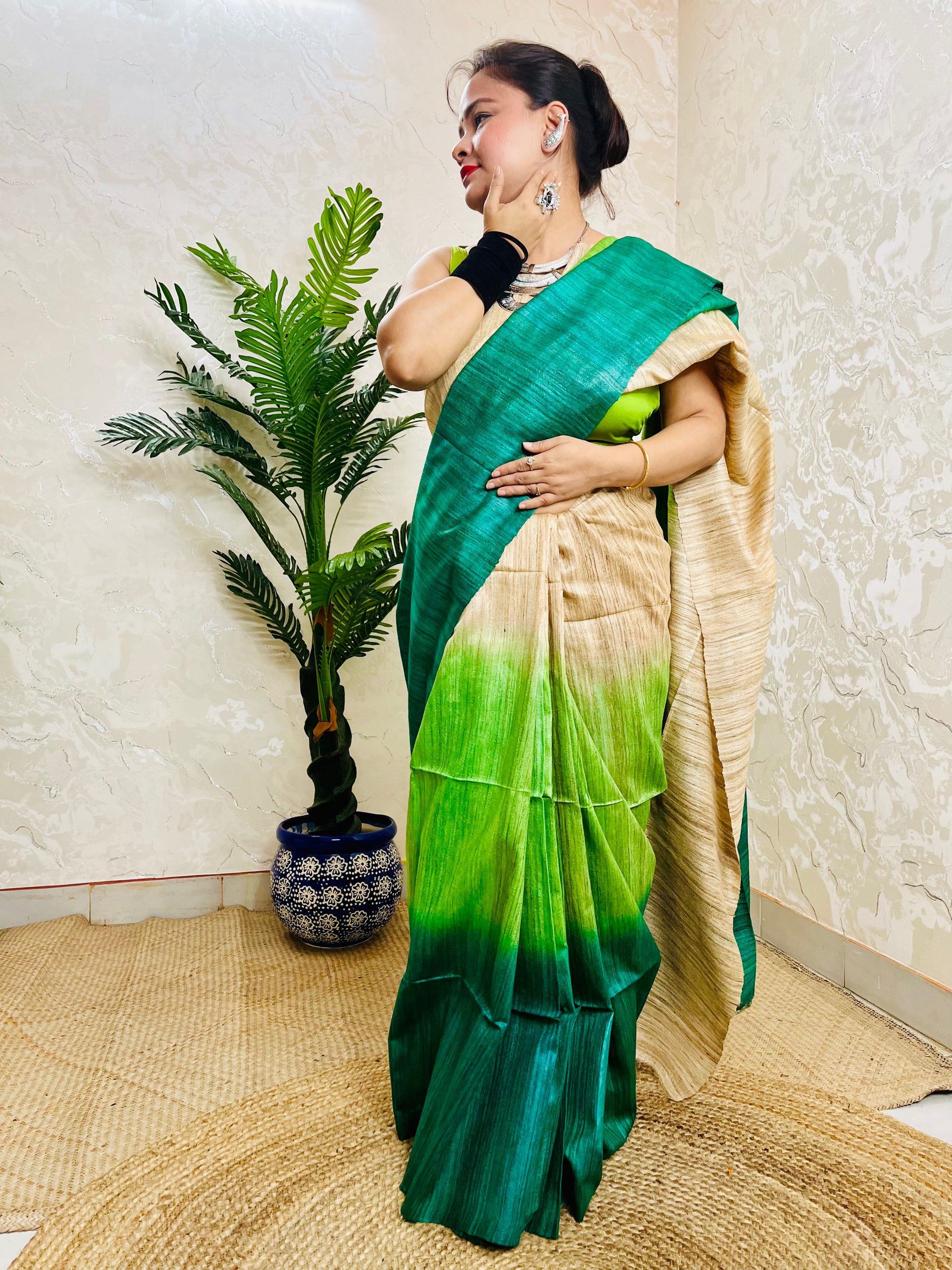 Traditional Saree Look in Pure Ghicha Silk