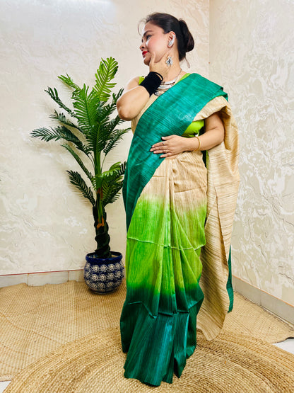 Traditional Saree Look in Pure Ghicha Silk