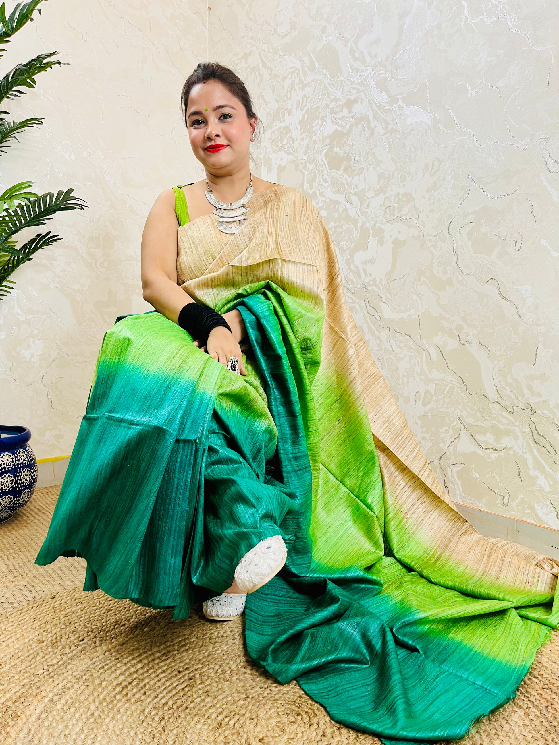 Traditional Saree Look in Pure Ghicha Silk