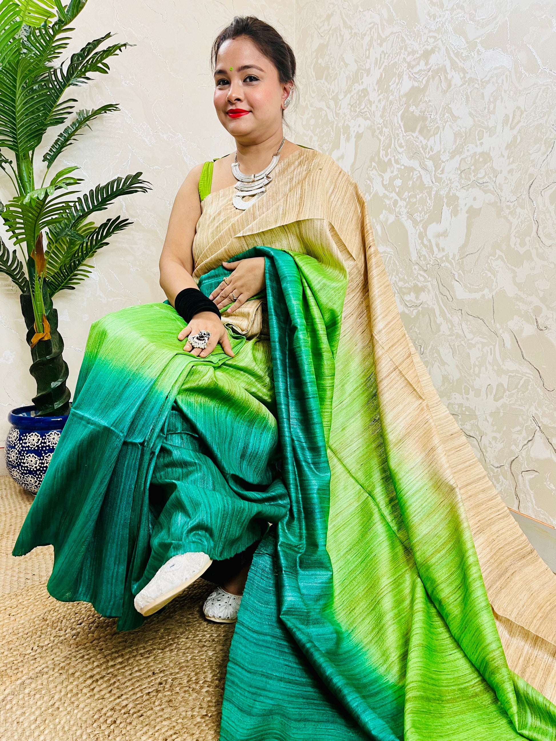 Traditional Saree Look in Pure Ghicha Silk