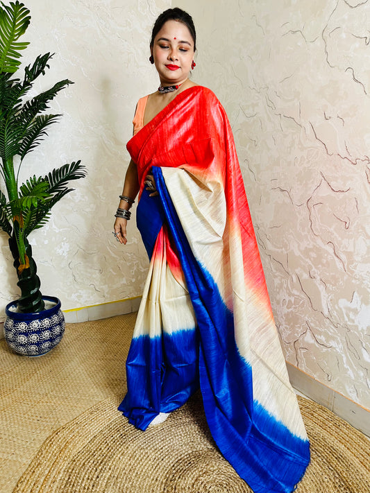 Red & Royal Blue Ghicha Silk Saree – Traditional Handwoven Elegance
