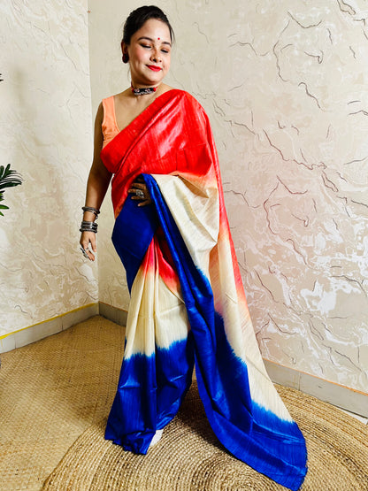 Red & Royal Blue Ghicha Silk Saree – Traditional Handwoven Elegance