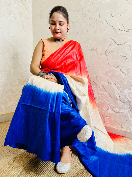 Red & Royal Blue Ghicha Silk Saree – Traditional Handwoven Elegance