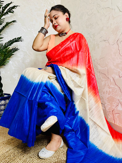 Red & Royal Blue Ghicha Silk Saree – Traditional Handwoven Elegance