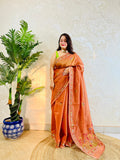 Copper-brown Chanderi silk cotton saree with hand-embroidered Bullion Stitch and French Knot floral pallu – Desi Aadat