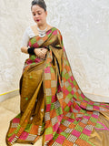 Olive Brown Multicolor Embroidery Gujarati/Kutch work Saree