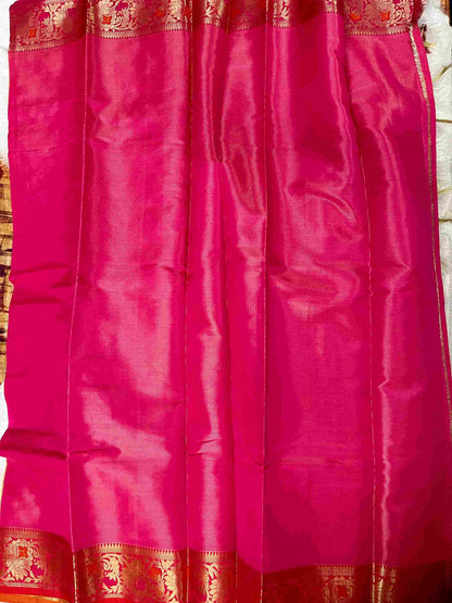 Close-up of embroidery on Sandal Wood cotton tissue saree fabric