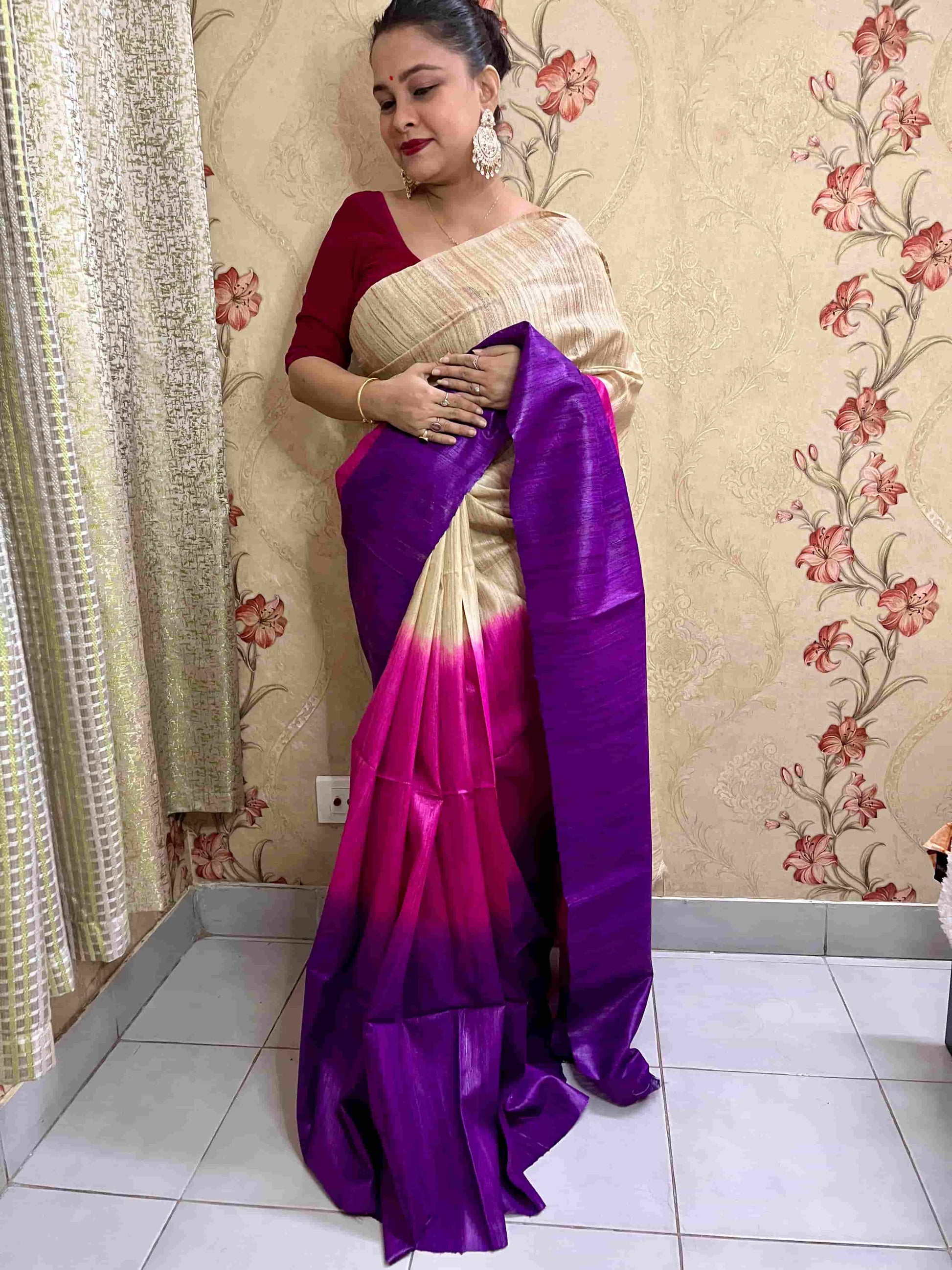 Onion & Violet Ghicha Silk Saree – Handwoven Traditional Elegance