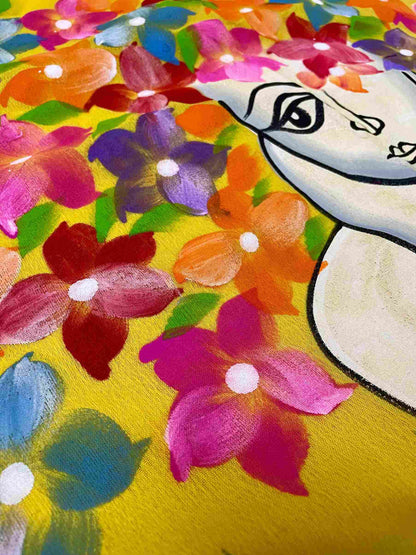 Yellow Hand Painted Doll Mul-Cotton Saree by Desi Aadat