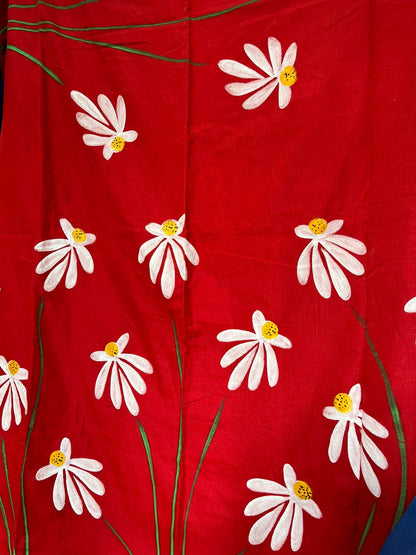 Red Hand Painted Shapla Mul-Cotton Saree by Desi Aadat