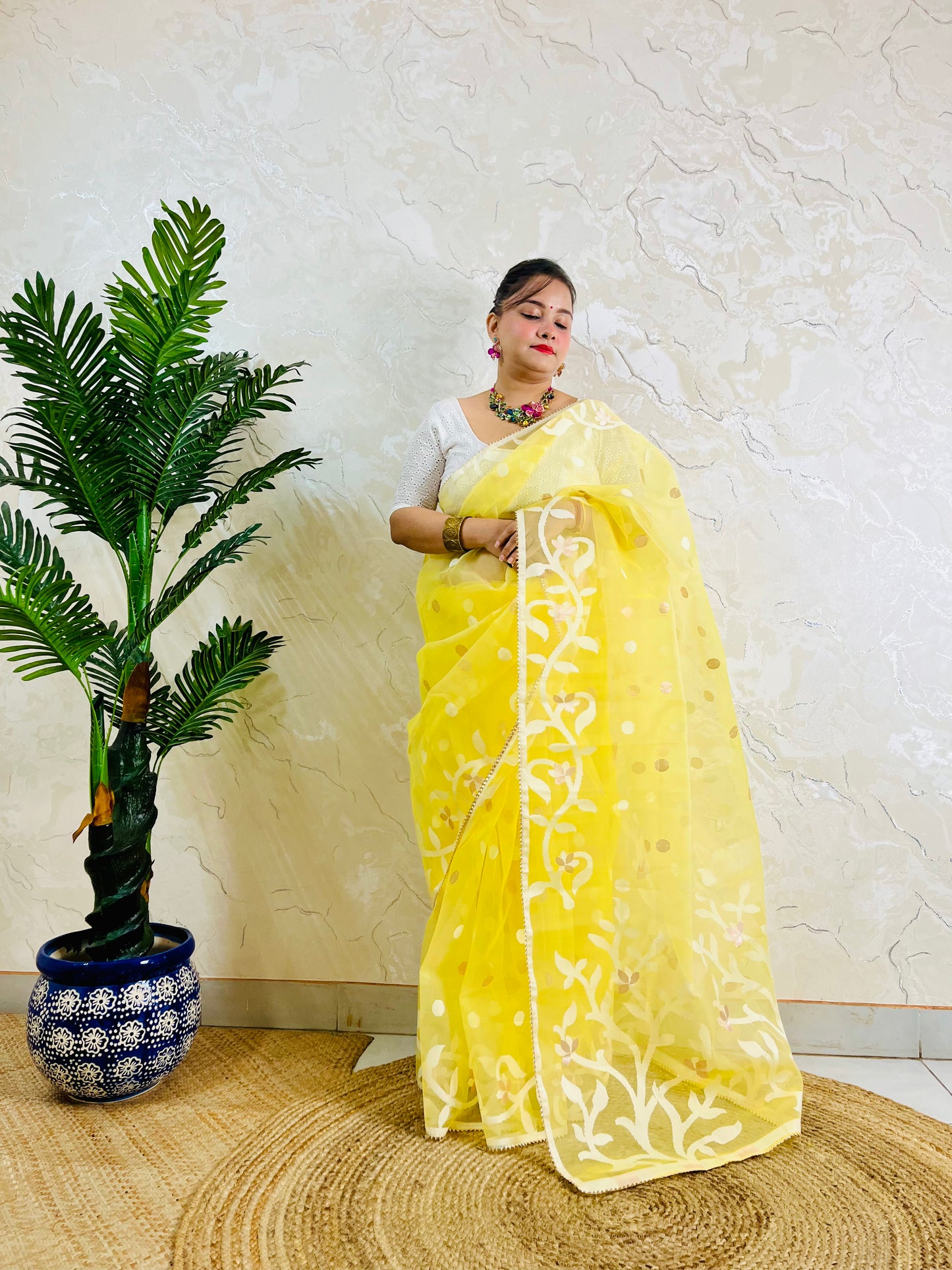 Resham Silk Muslin Saree with Jamdani handloom weave by Desi Aadat