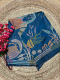 Kantha Stitch Saree – Human Motif on Peacock Blue Bangalore Silk