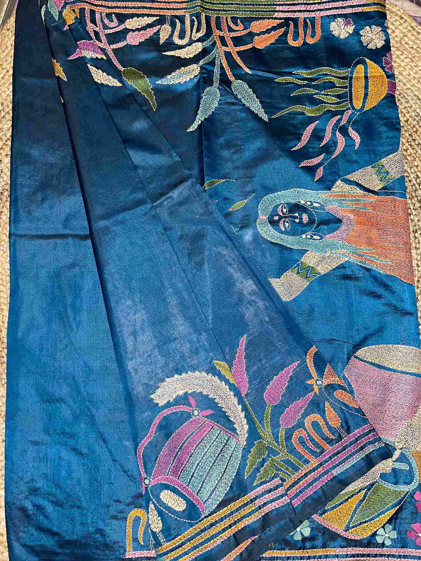 Best Ethnic Wear for Women – Exclusive Kantha Stitch Saree in Blended Bangalore Silk