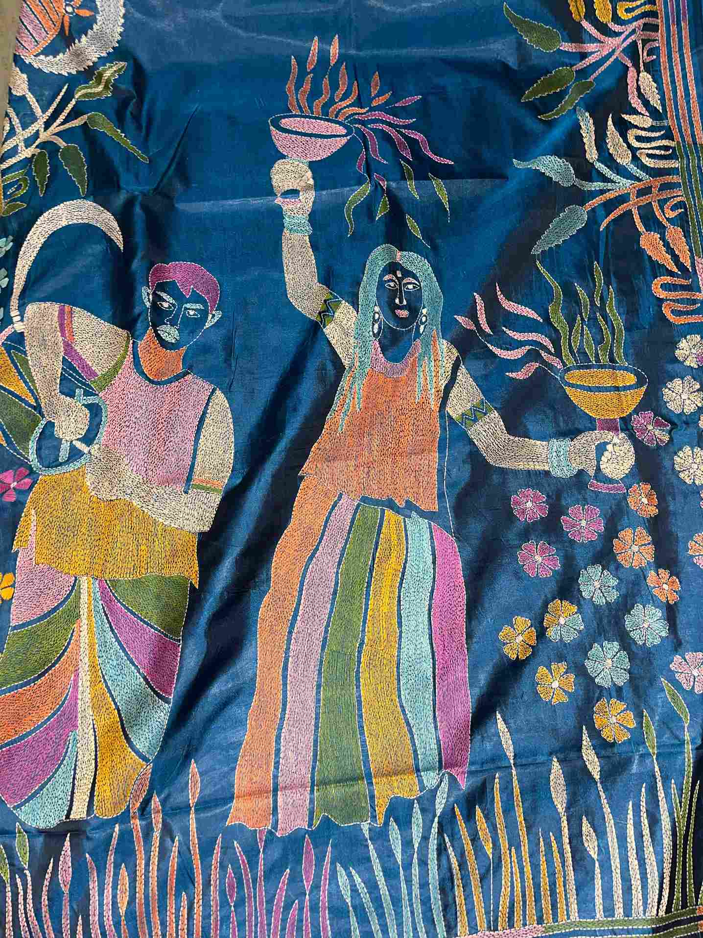 Best Ethnic Wear for Women – Exclusive Kantha Stitch Saree in Blended Bangalore Silk