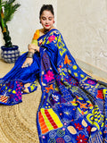 Dark blue Lambani handstitched Bangalore silk saree with multicolour embroidery