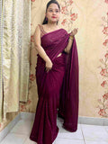 Close-up of Intricate Sequence Work on Maroon Georgette Fabric