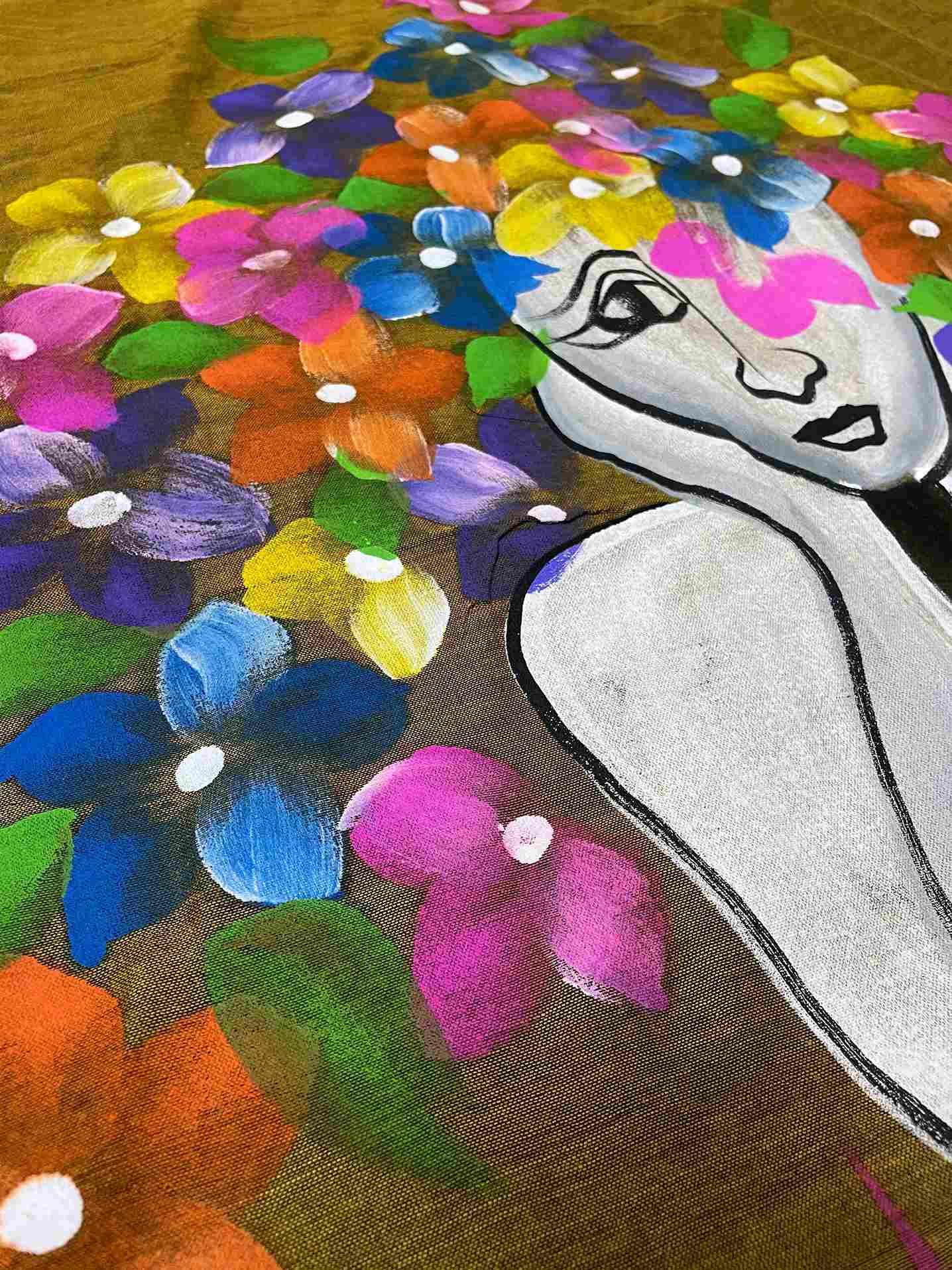 Luxurious texture of mul cotton saree in mustard gold