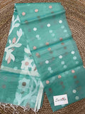 Sea Green Resham Silk Muslin Saree with Jamdani handloom weave by Desi Aadat
