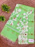Banana Leaf Green Resham Silk Muslin Saree with Jamdani handloom weave by Desi Aadat
