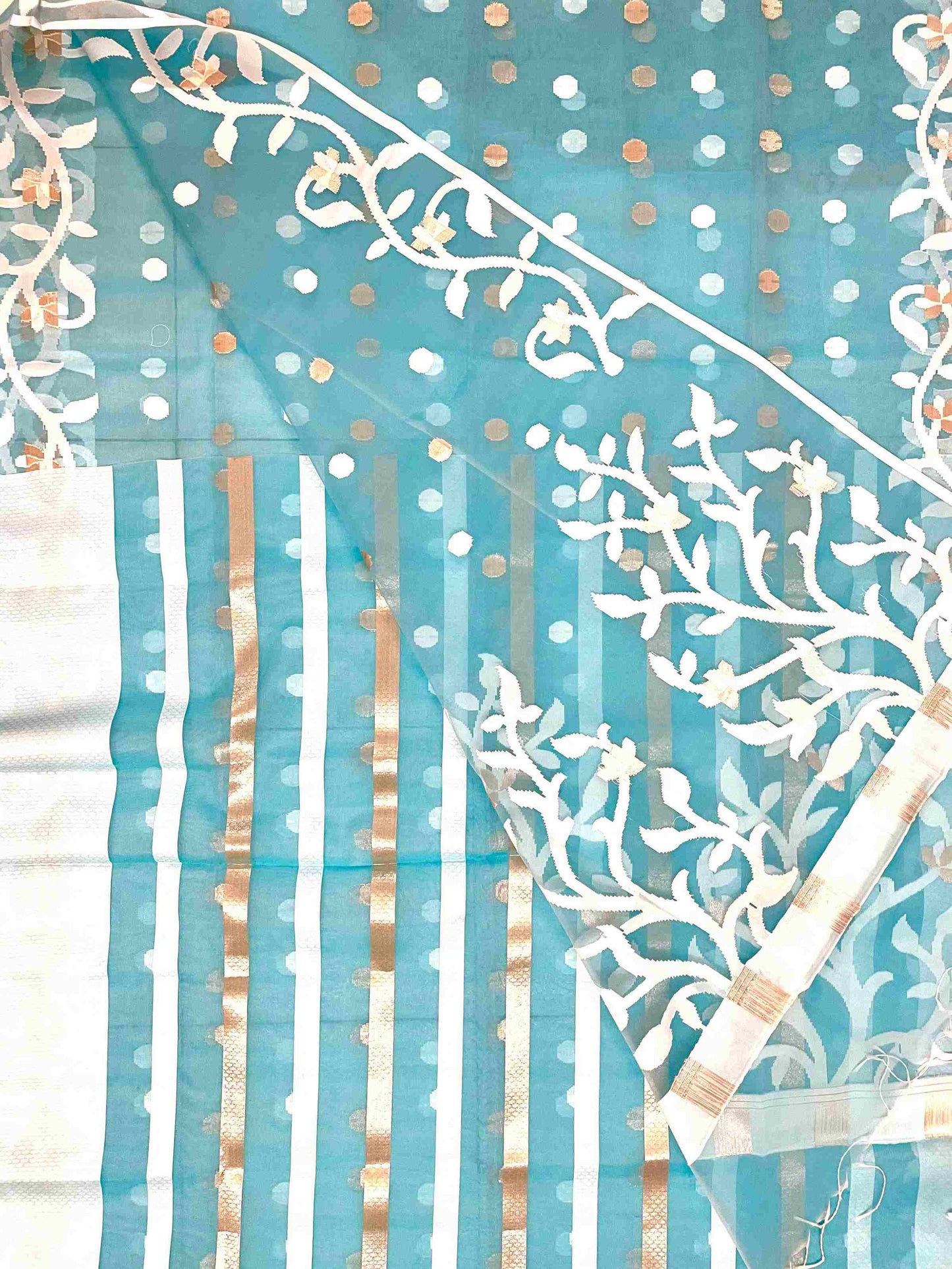Sky Blue Resham Silk Muslin Saree with Jamdani handloom weave by Desi Aadat