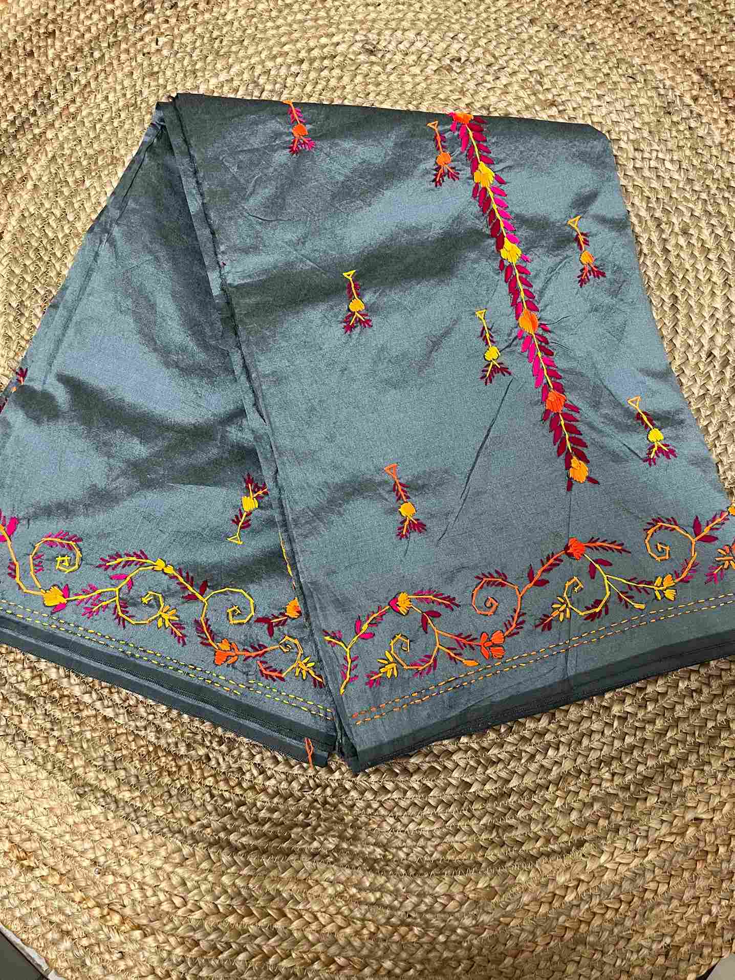 Hand embroidery for saree with intricate traditional Parsi Gara motifs