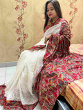 Stylish woman in Patola Chikankari georgette saree showcasing Desi Aadat’s design