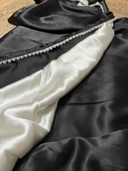 Handwoven Satin Silk Saree in Black – Desi Aadat Exclusive