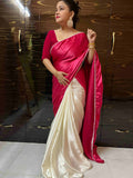 Red Pearl Satin Silk Saree by Desi Aadat