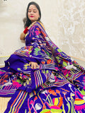 Royal Blue handwoven Kantha Stitch Saree with bird and floral motif embroidery by Desi Aadat