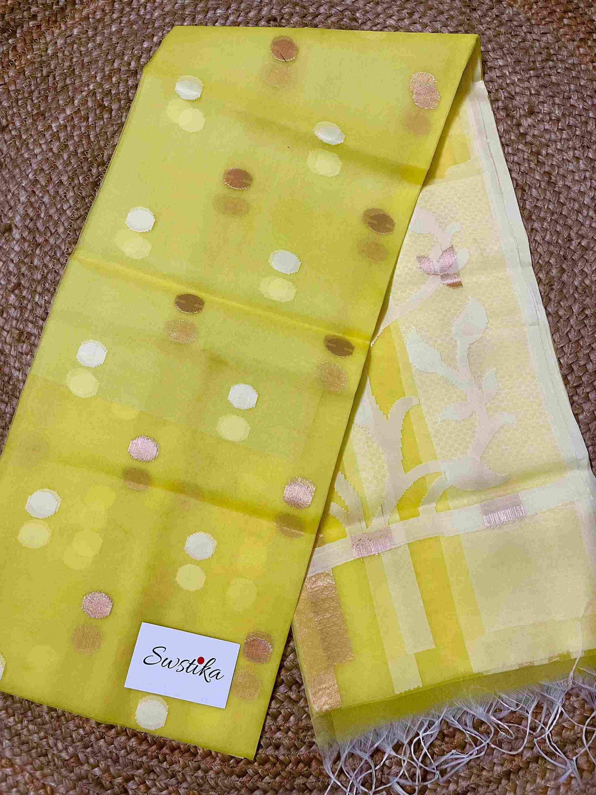 Resham Silk Muslin Saree with Jamdani handloom weave by Desi Aadat