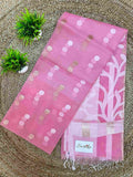 Peach Pink Resham Silk Muslin Saree with Jamdani handloom weave by Desi Aadat