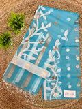 Sky Blue Resham Silk Muslin Saree with Jamdani handloom weave by Desi Aadat