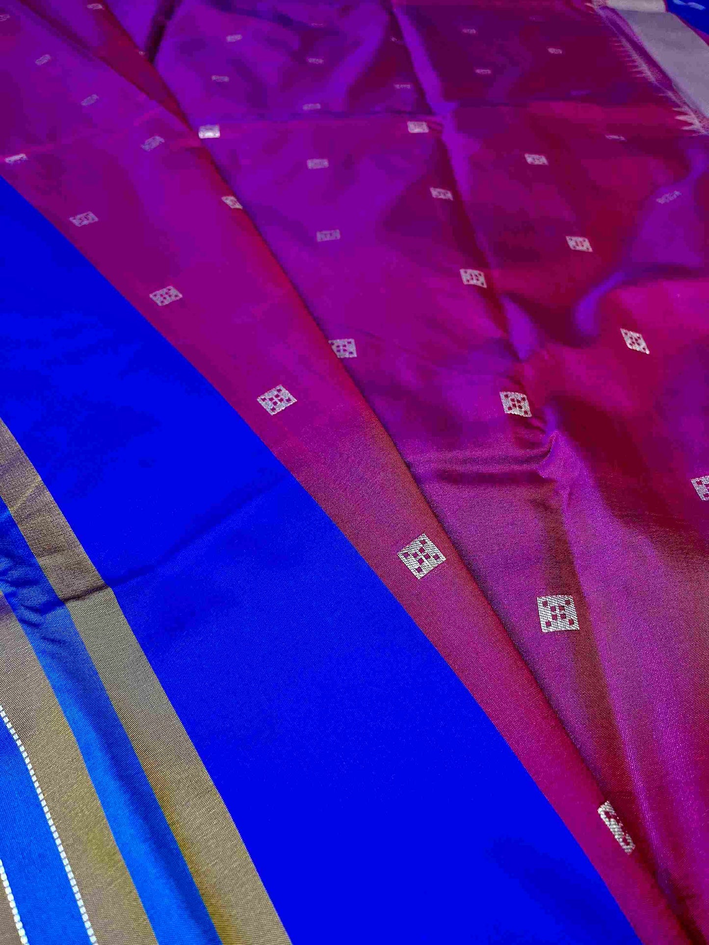 Handcrafted Royal Blue Katan Silk Saree with Elegant Deer Motif