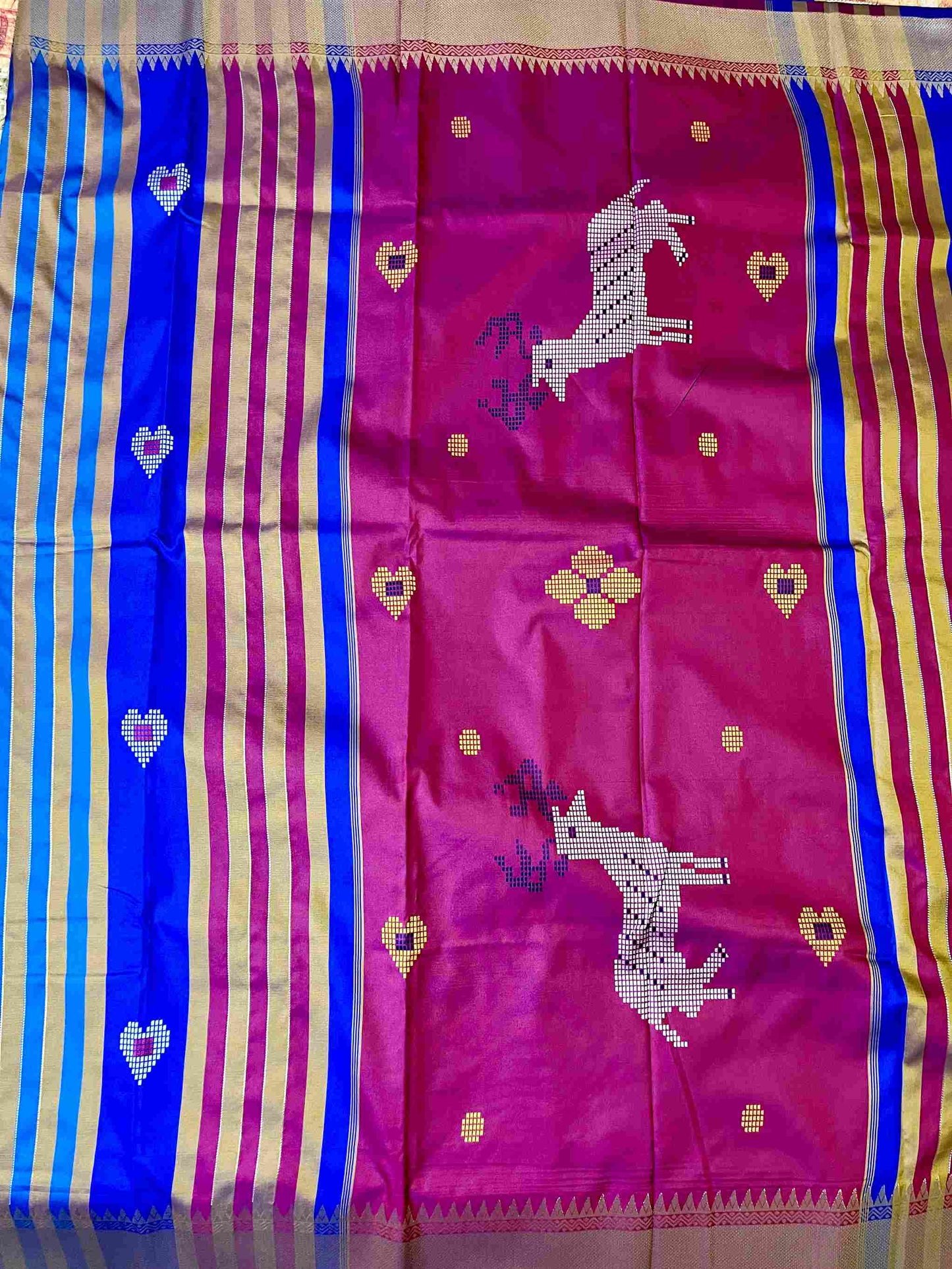 Traditional Semi Katan Kalakshetra Silk Saree in Royal Blue