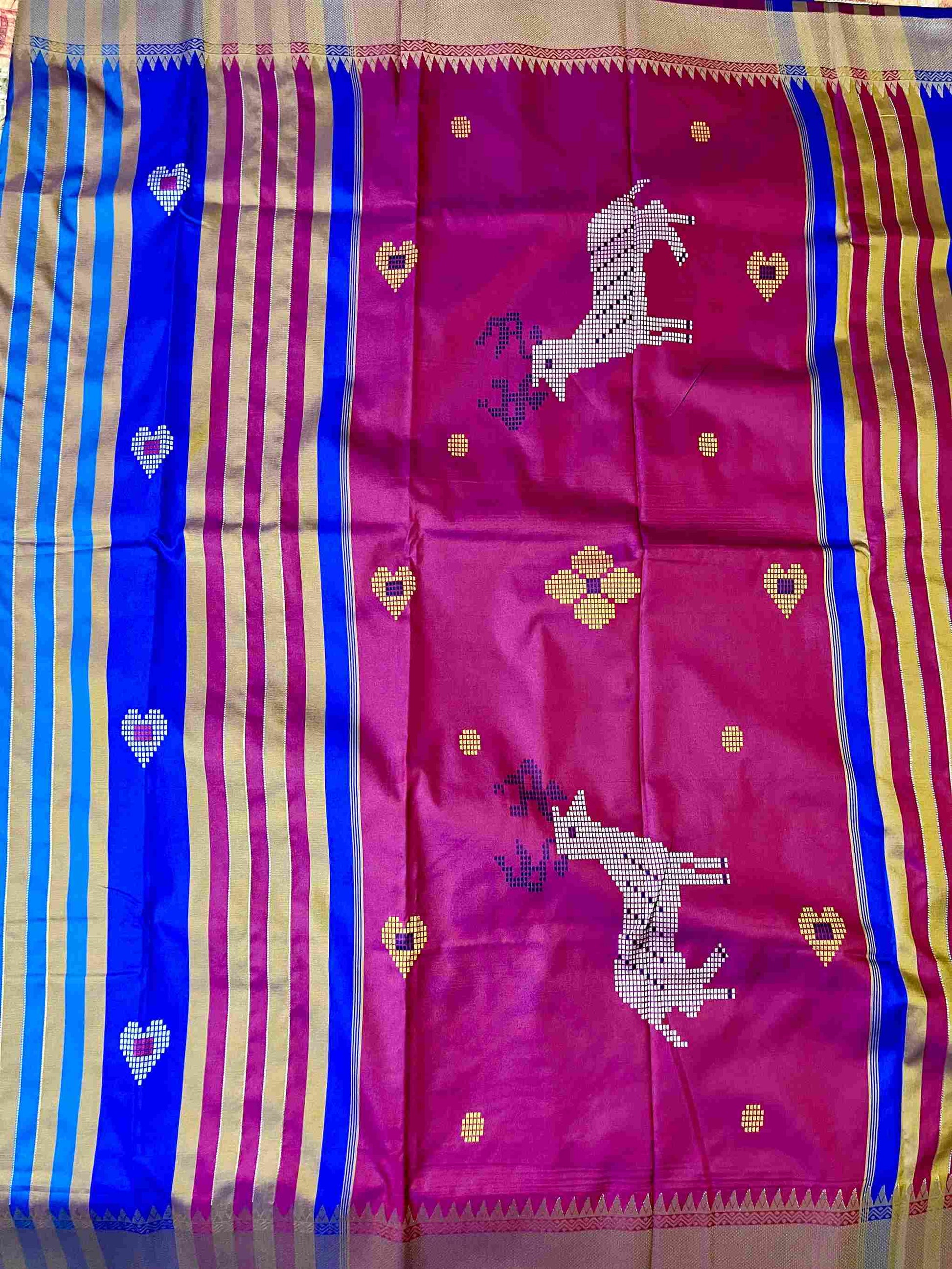 Traditional Semi Katan Kalakshetra Silk Saree in Royal Blue