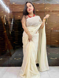 Off-White Sequence Georgette Saree with handwoven embroidery by Desi Aadat