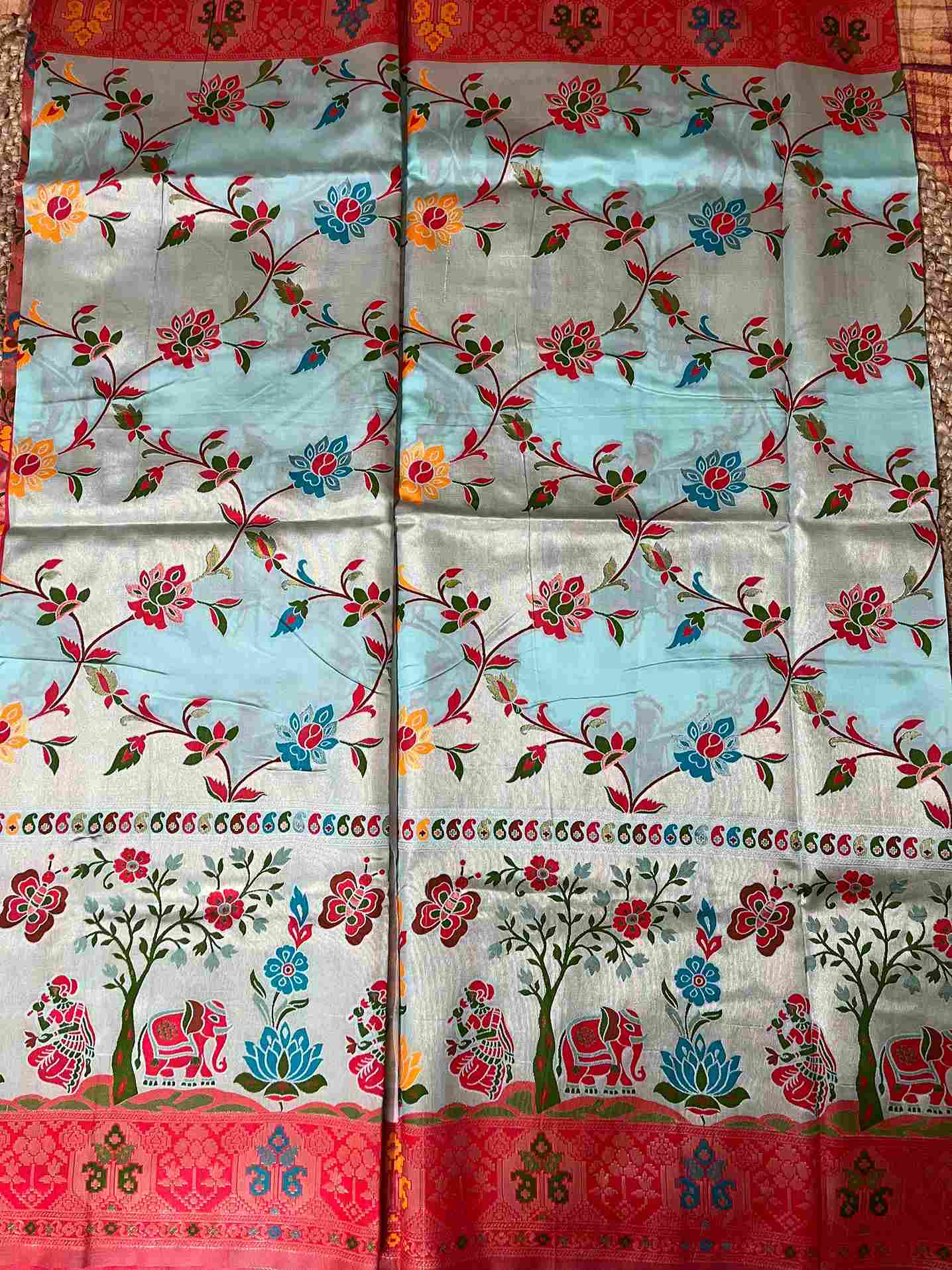 Silk Tissue Jaal Work Saree - Light Blue | Handmade Luxury Ethnic Wear by Desi Aadat