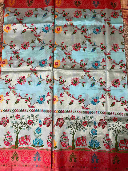 Silk Tissue Jaal Work Saree - Light Blue | Handmade Luxury Ethnic Wear by Desi Aadat