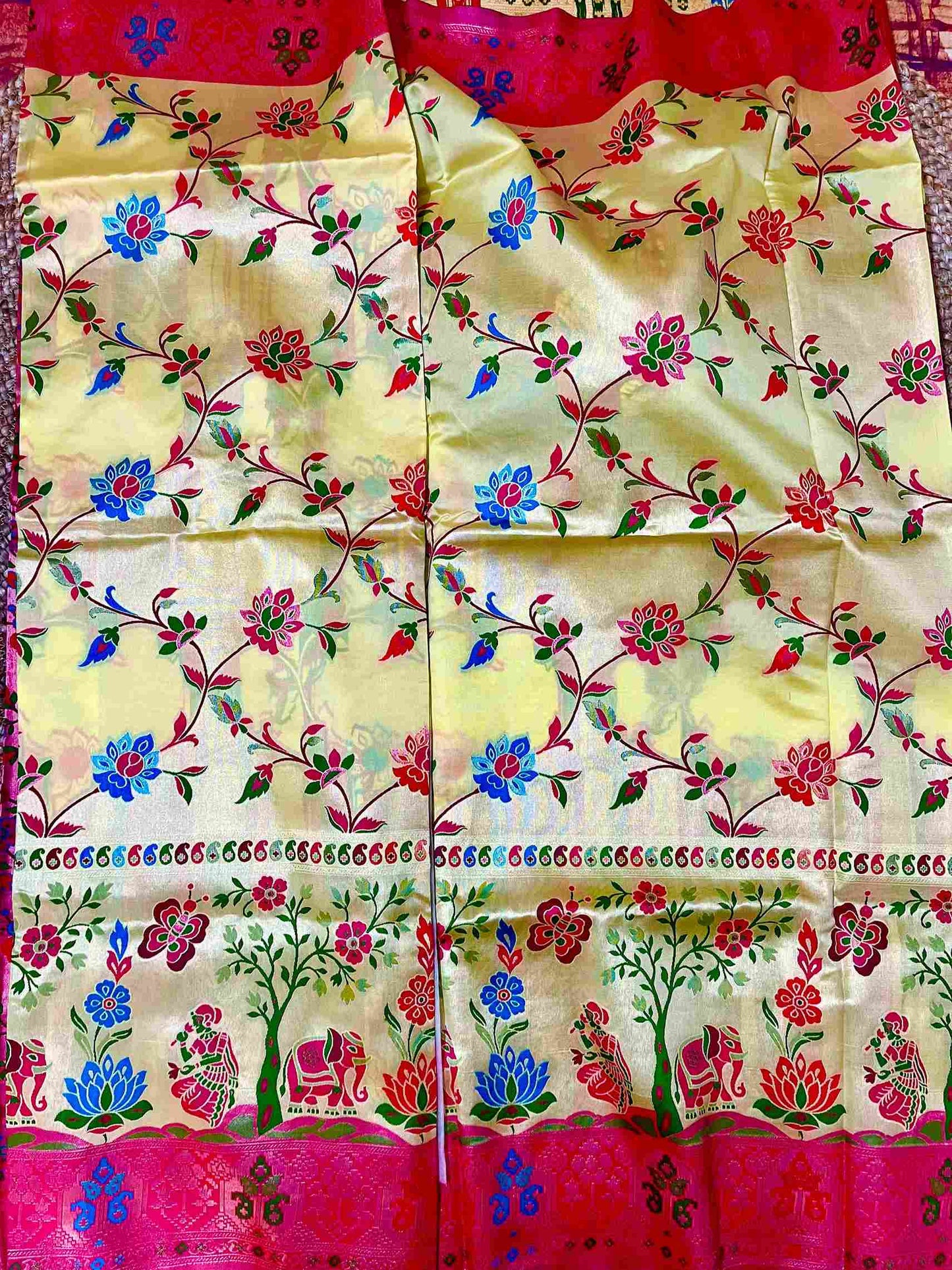 Silk Tissue Jaal Work Saree - Yellow | Handmade Luxury Ethnic Wear by Desi Aadat