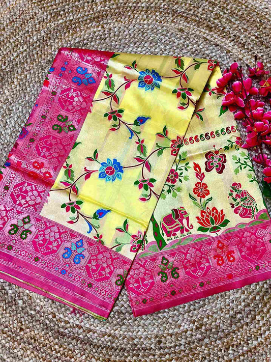 Silk Tissue Jaal Work Saree - Yellow | Handmade Luxury Ethnic Wear by Desi Aadat