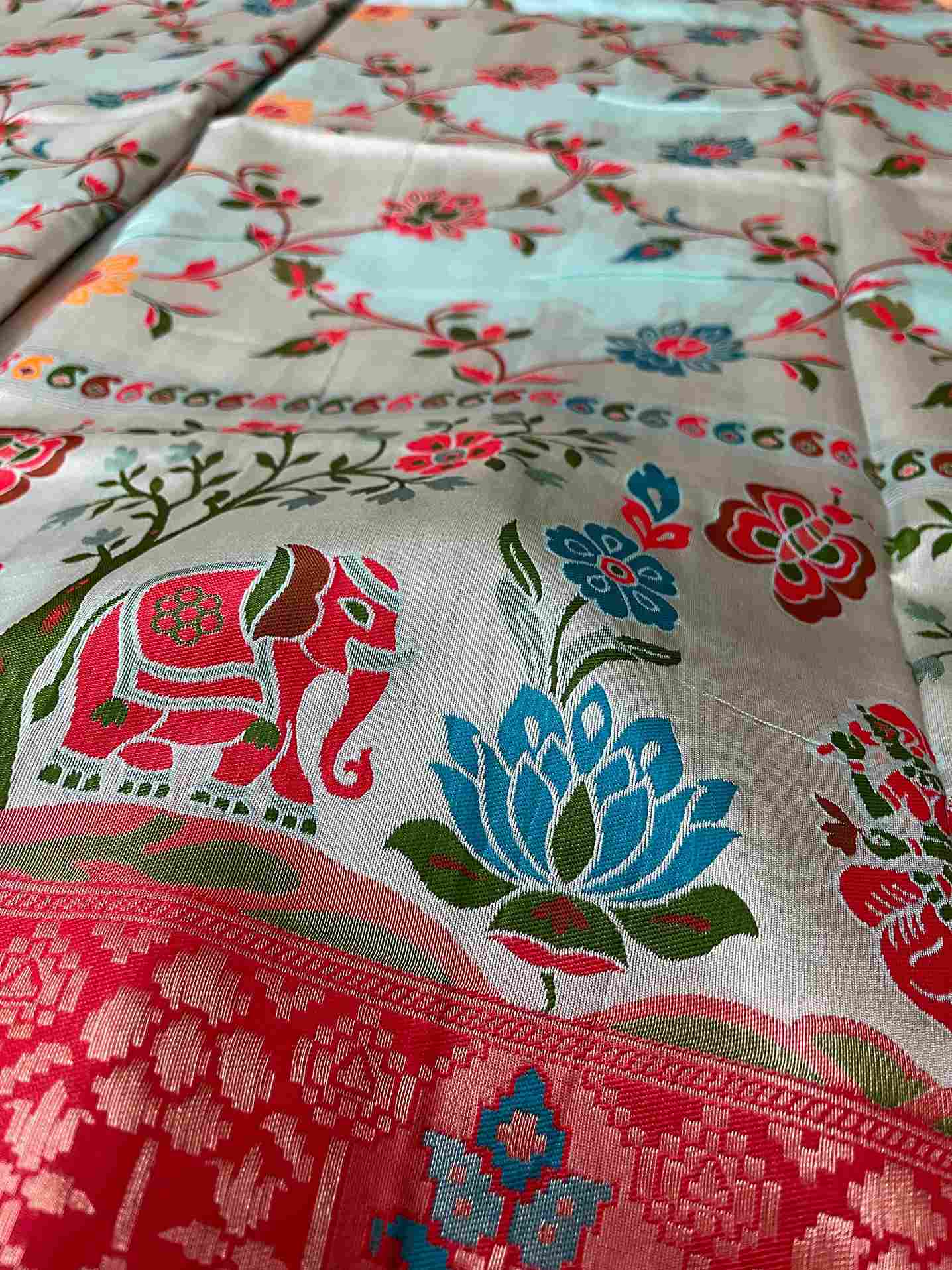 Silk Tissue Jaal Work Saree - Light Blue | Handmade Luxury Ethnic Wear by Desi Aadat