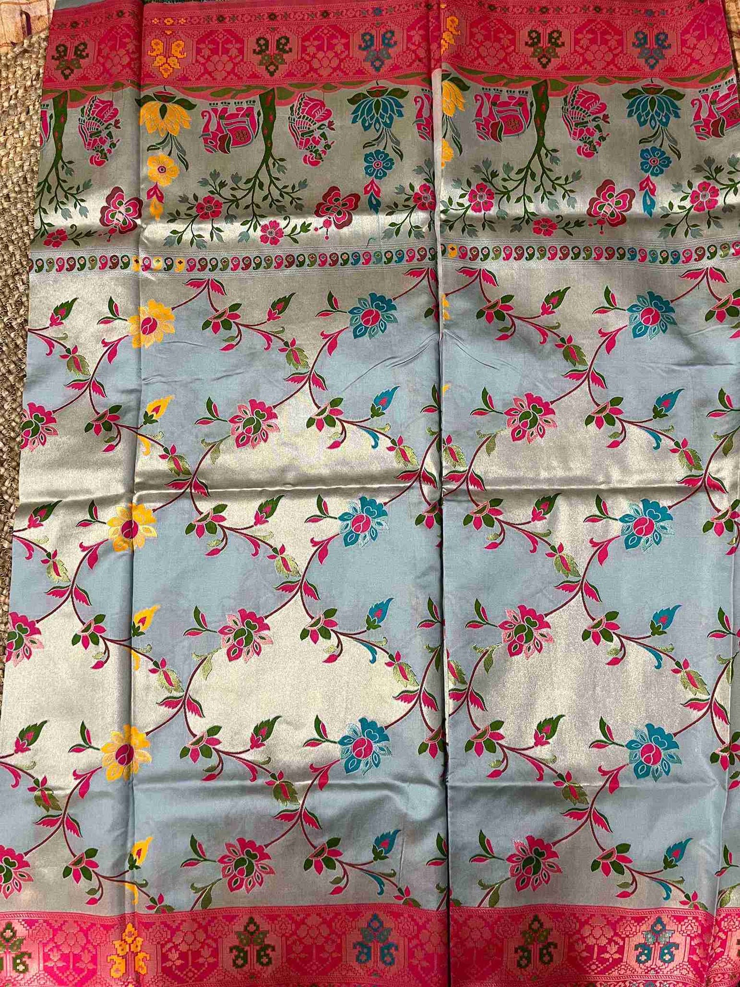 Silk Tissue Jaal Work Saree - Grey | Handmade Luxury Ethnic Wear by Desi Aadat